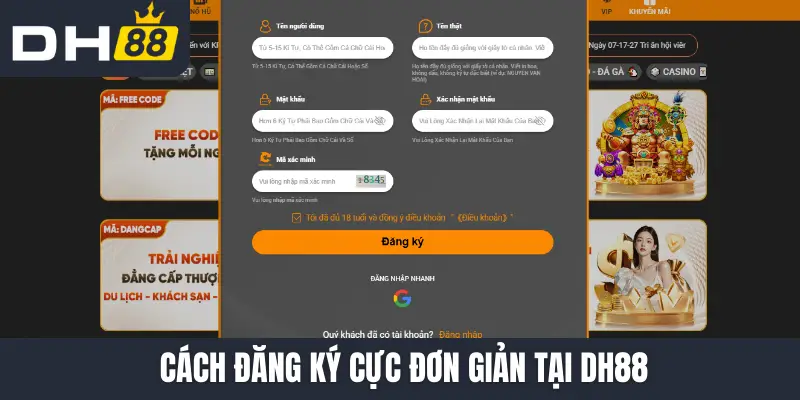 Cách đăng ký cực đơn giản tại DH88